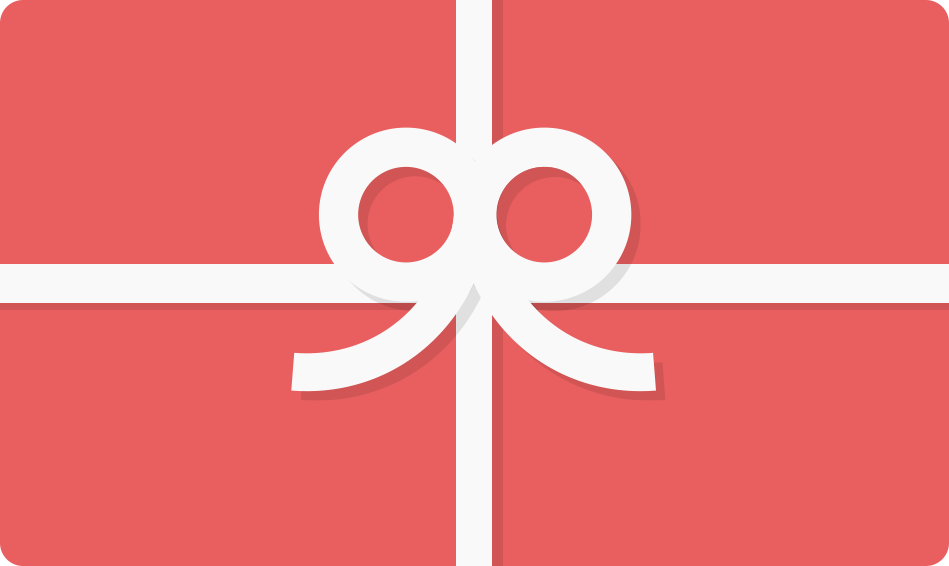 Red gift card graphic with a bow displayed as if it is a wrapped gift
