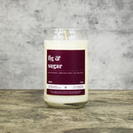 Fig and Sugar scent soy wax candle in can shaped glass vessel with tapered top and deep reddish purple label